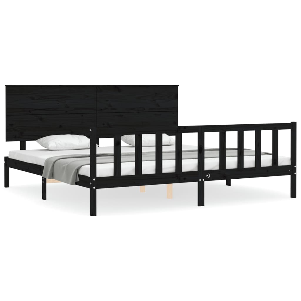 Cadre de lit sans matelas noir 200x200 cm bois massif de pin