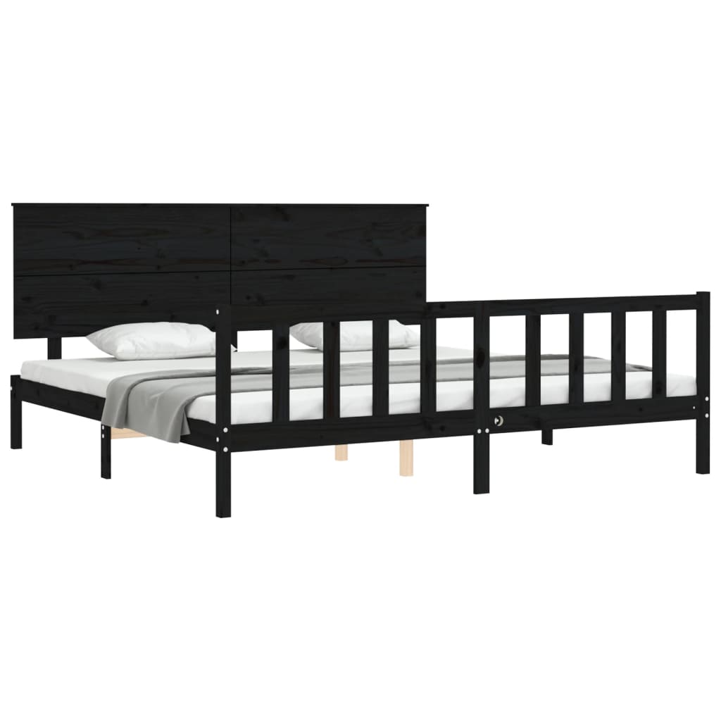 Cadre de lit sans matelas noir 200x200 cm bois massif de pin