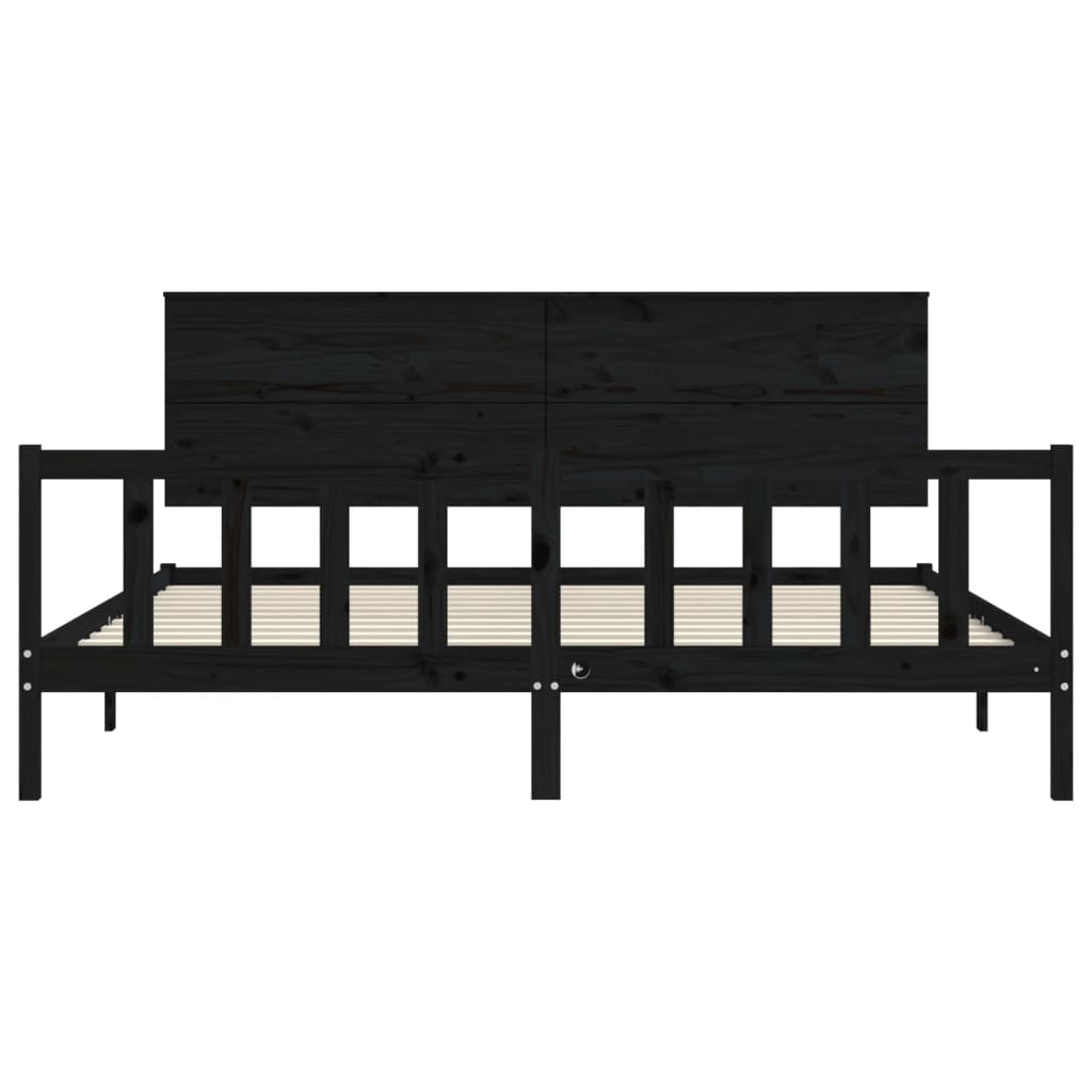 Cadre de lit sans matelas noir 200x200 cm bois massif de pin