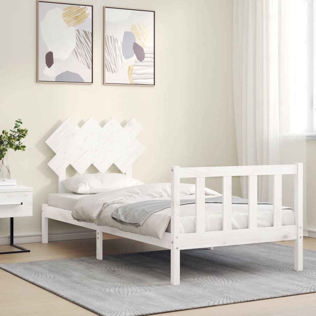 Cadre de lit sans matelas blanc bois de pin massif