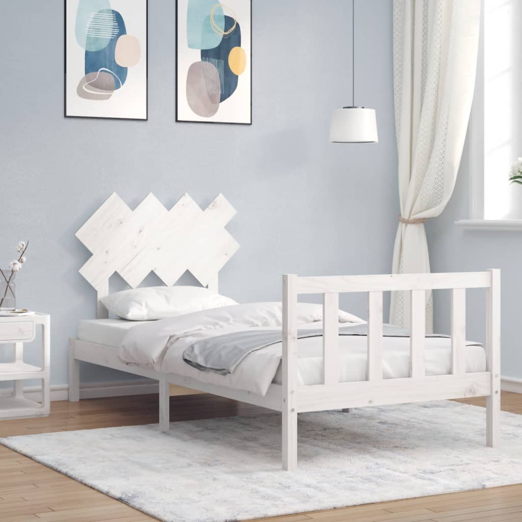 Cadre de lit sans matelas blanc bois de pin massif