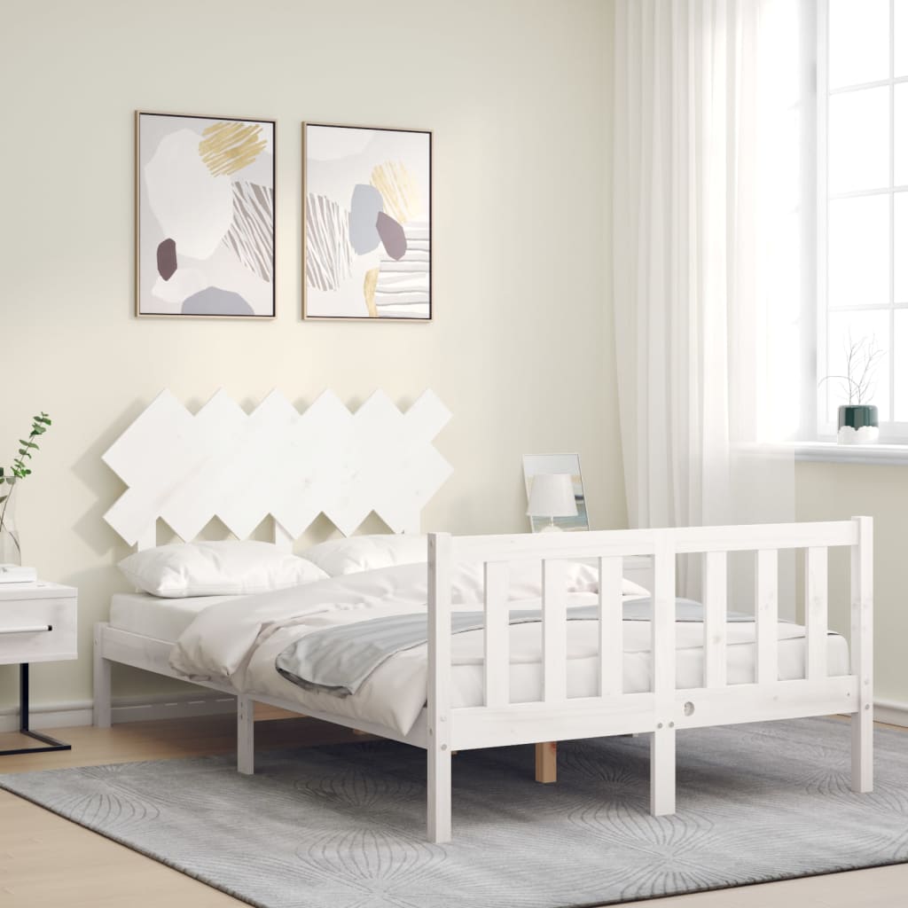 Cadre de lit sans matelas blanc bois de pin massif