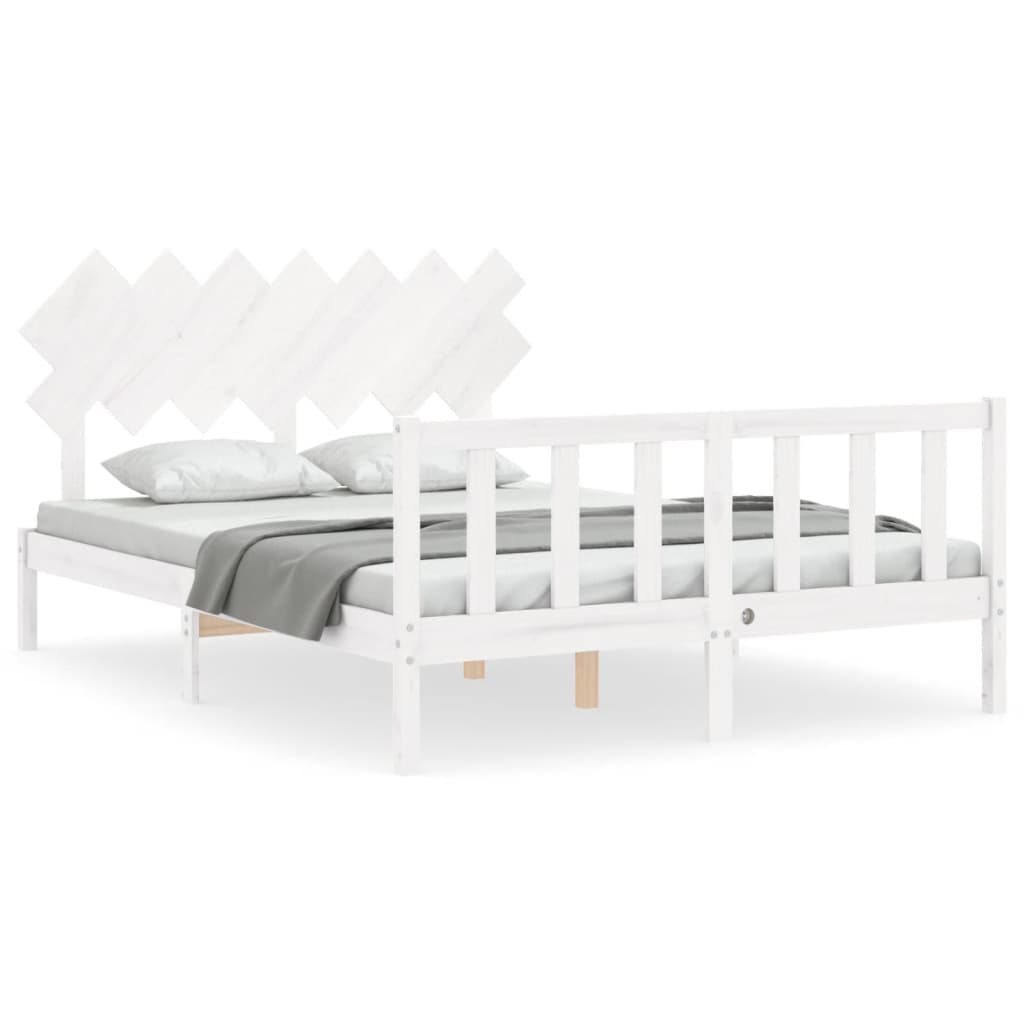 Bed frame without white mattress 140x190 cm solid pine wood