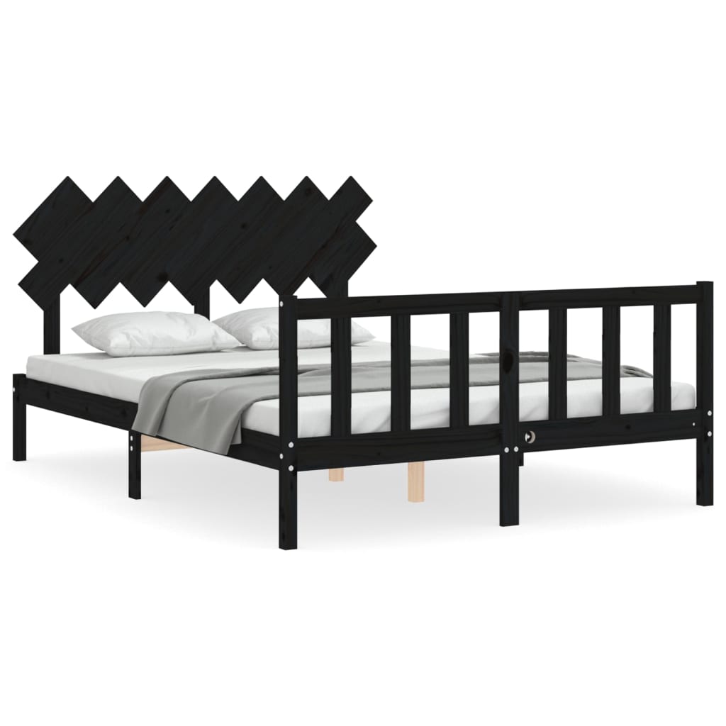 Cadre de lit sans matelas noir 140x190 cm bois de pin massif