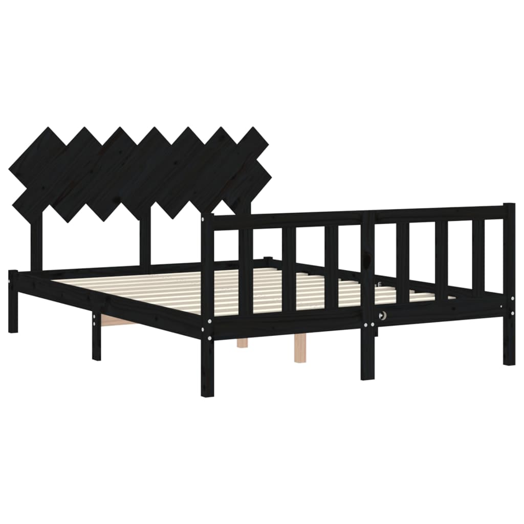 Cadre de lit sans matelas noir 140x190 cm bois de pin massif