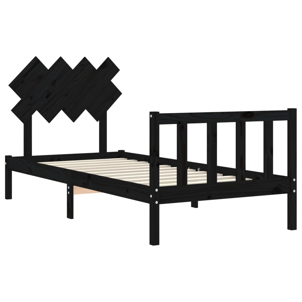 Cadre de lit sans matelas noir 90x200 cm bois de pin massif