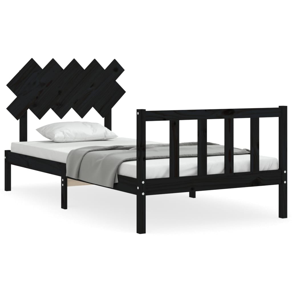 Cadre de lit sans matelas noir 100x200 cm bois massif de pin