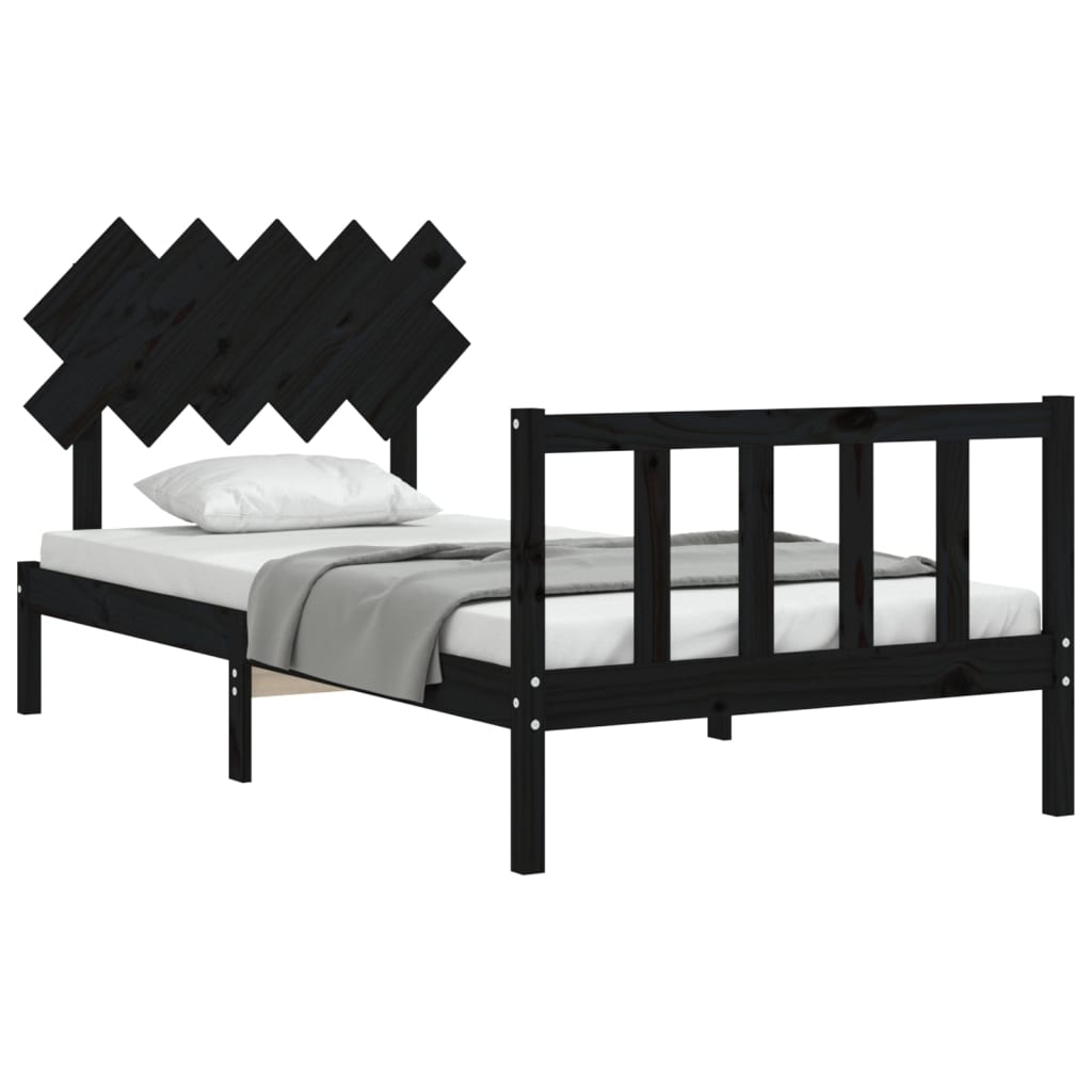 Cadre de lit sans matelas noir 100x200 cm bois massif de pin