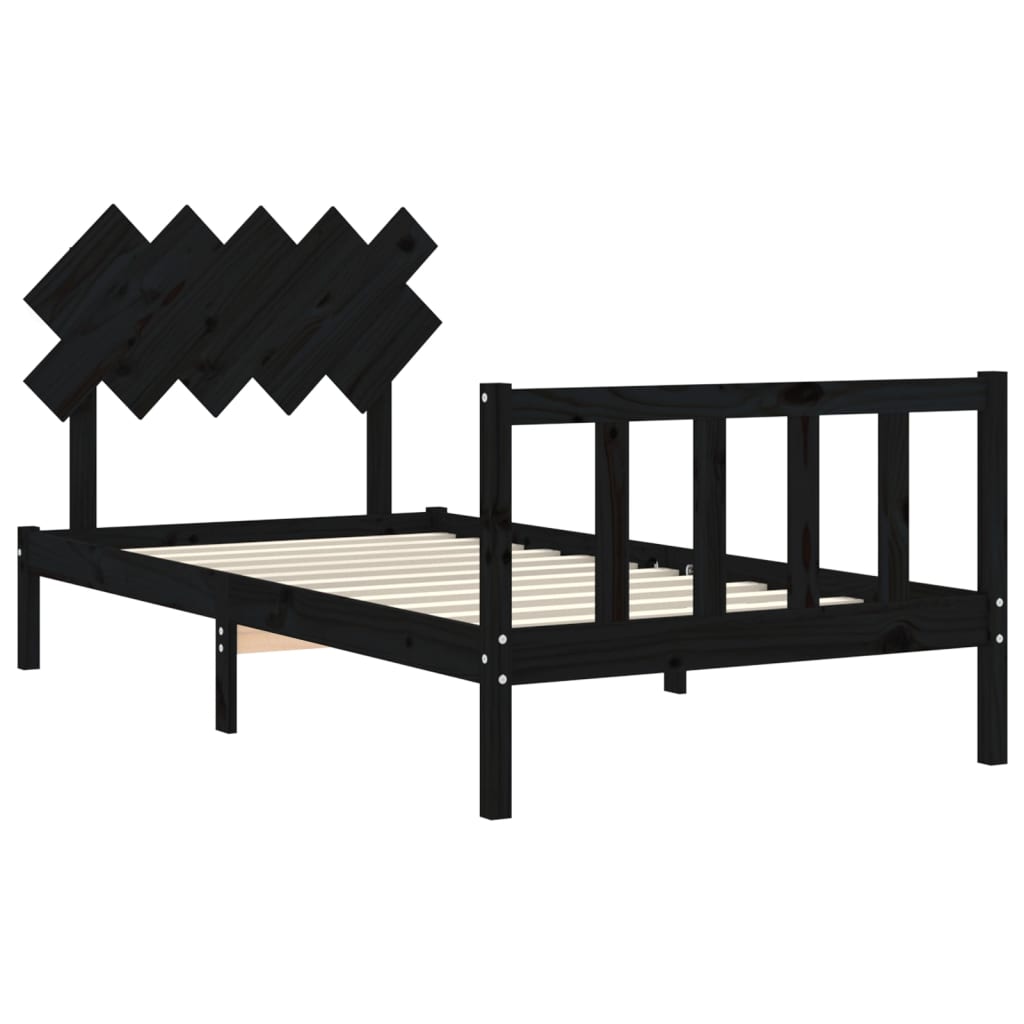 Cadre de lit sans matelas noir 100x200 cm bois massif de pin