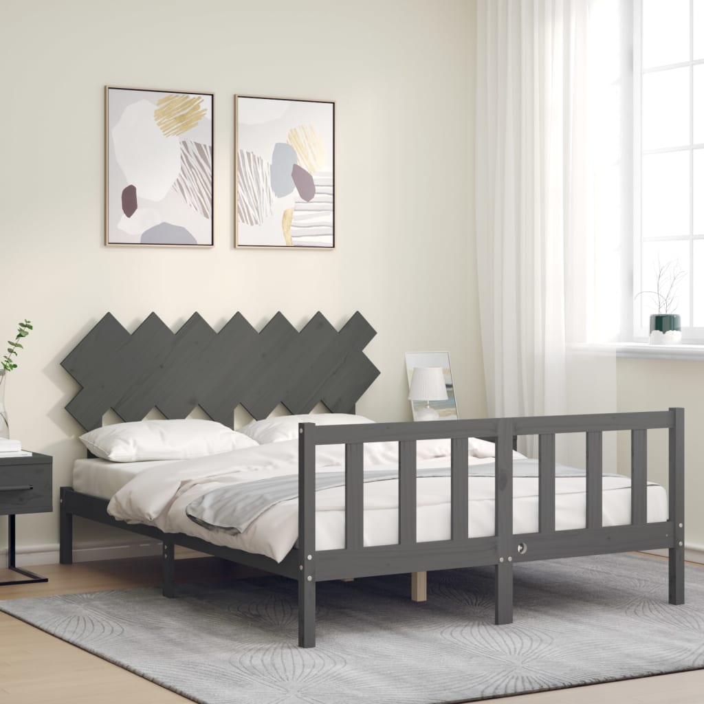 Cadre de lit sans matelas gris bois de pin massif