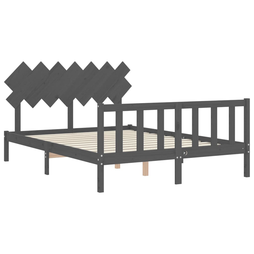 Cadre de lit sans matelas gris bois de pin massif