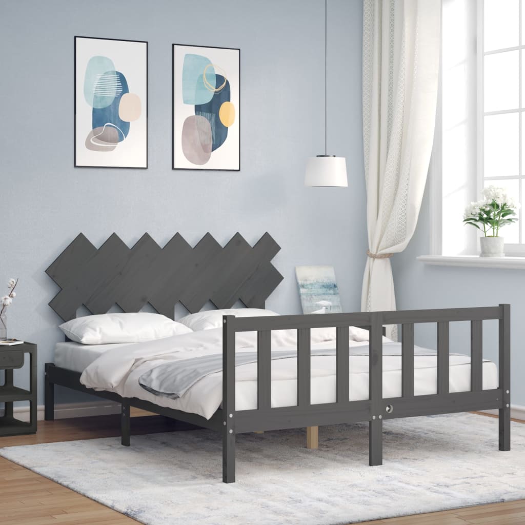 Cadre de lit sans matelas gris bois de pin massif