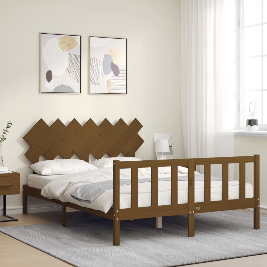 Cadre de lit sans matelas marron miel bois massif