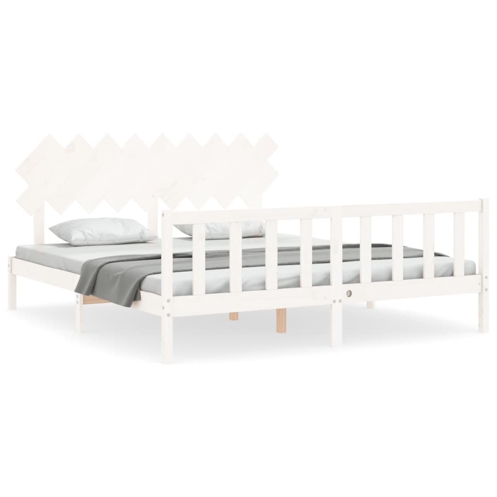 Cadre de lit sans matelas blanc bois massif de pin