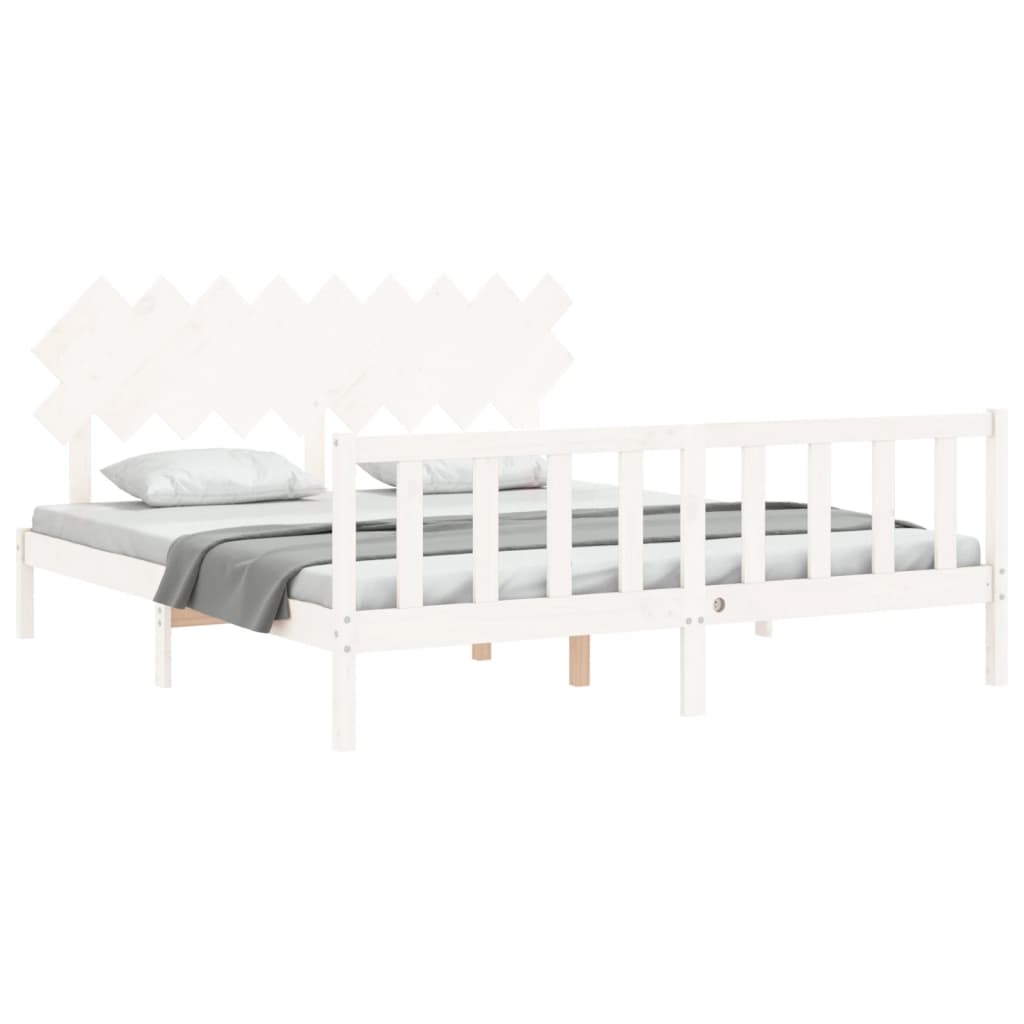 Cadre de lit sans matelas blanc bois massif de pin