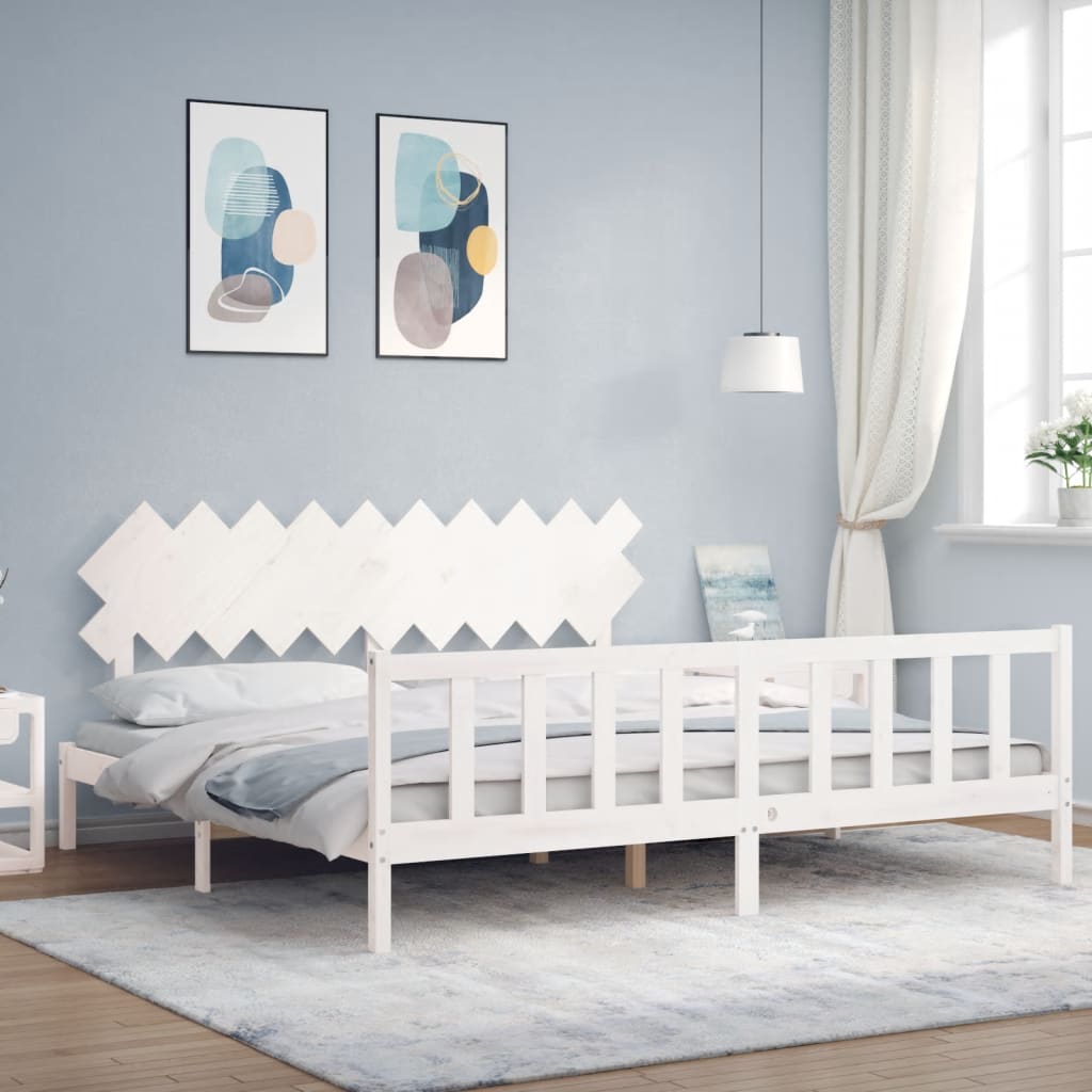 Cadre de lit sans matelas blanc 200x200 cm bois massif de pin