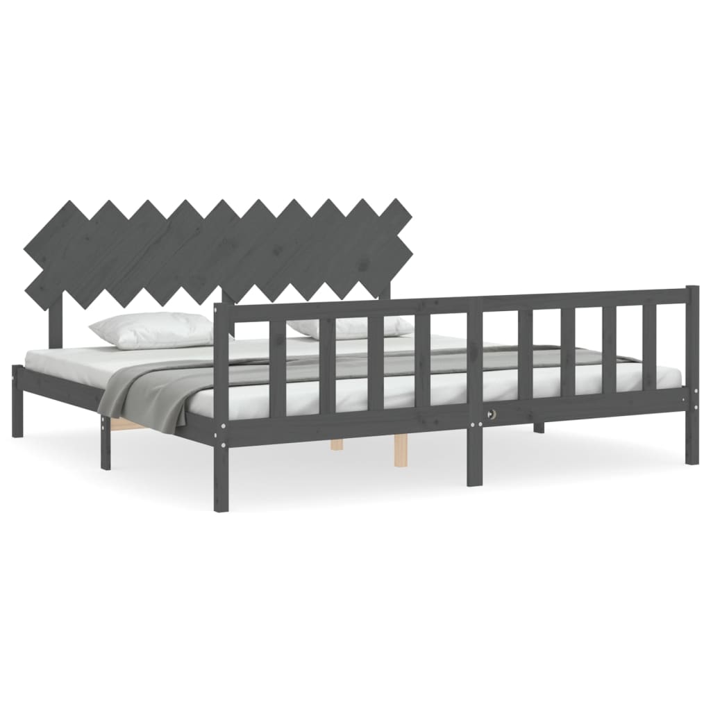 Cadre de lit sans matelas gris 200x200 cm bois massif de pin