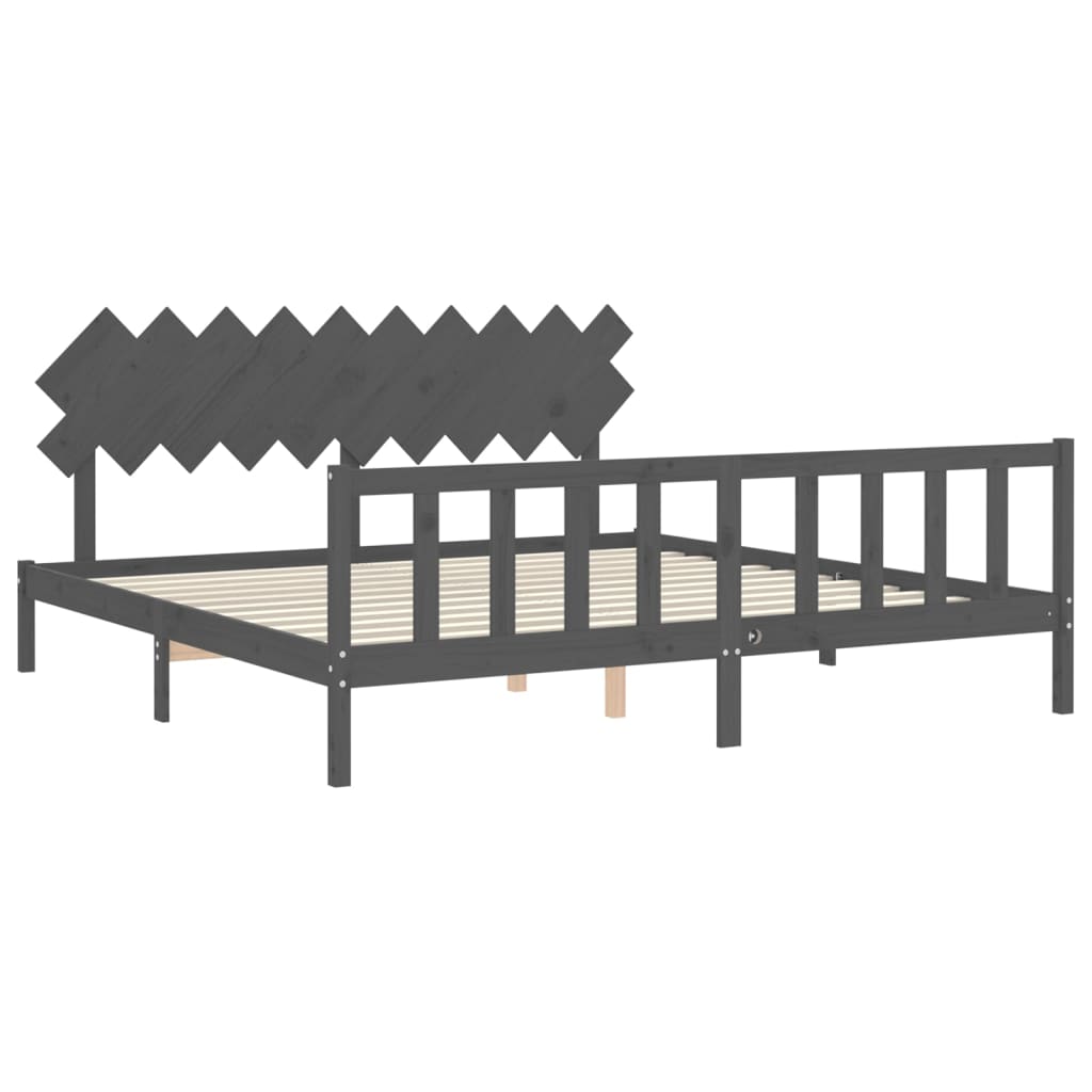 Cadre de lit sans matelas gris 200x200 cm bois massif de pin