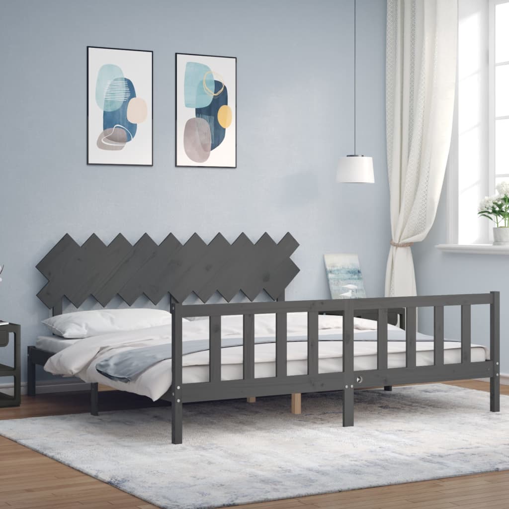 Cadre de lit sans matelas gris 200x200 cm bois massif de pin