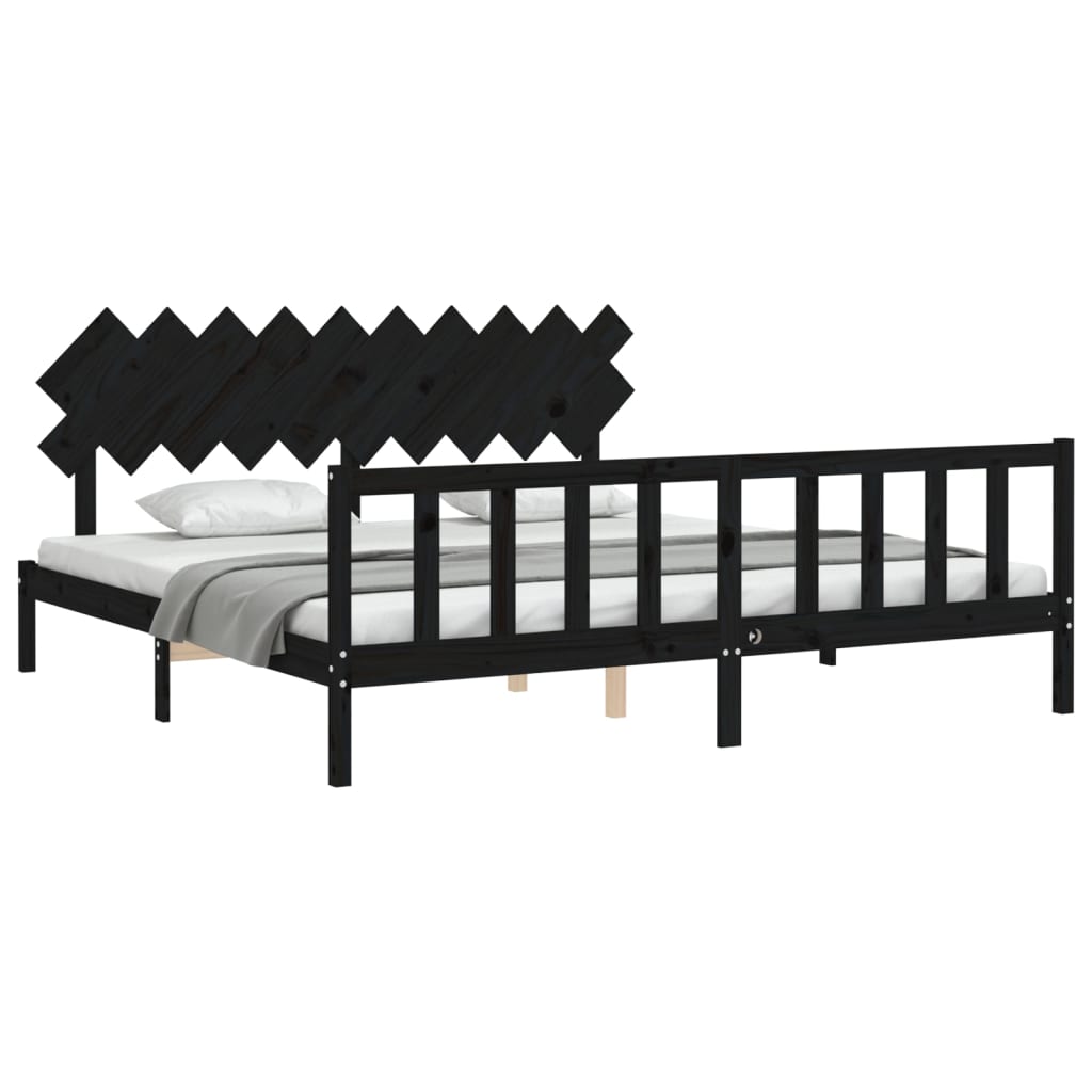 Cadre de lit sans matelas noir 200x200 cm bois massif de pin