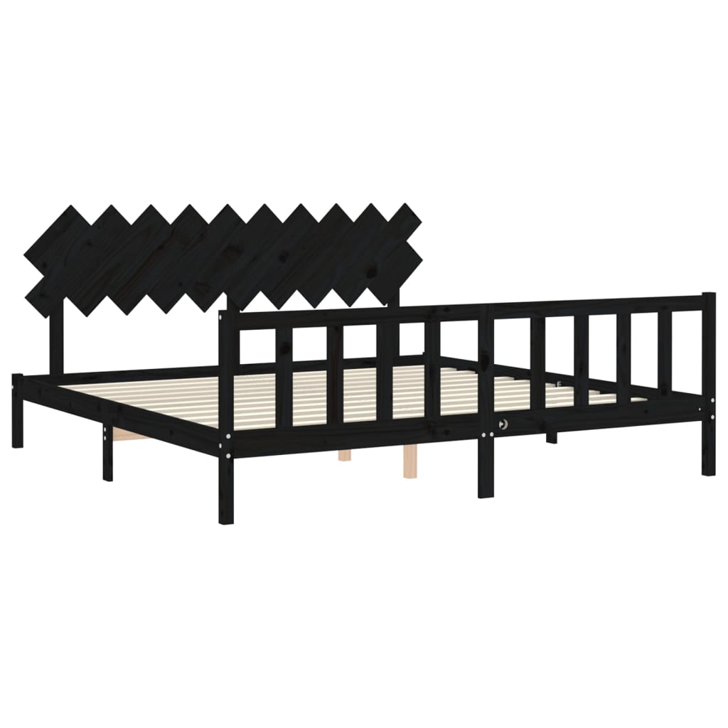 Cadre de lit sans matelas noir 200x200 cm bois massif de pin