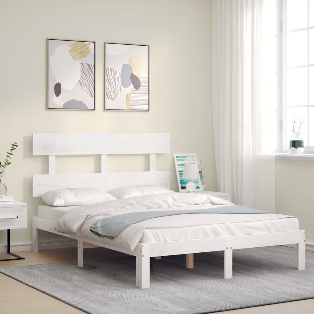 Cadre de lit sans matelas blanc bois de pin massif