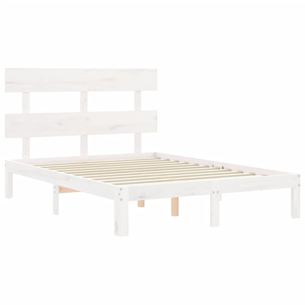 Bed frame without white mattress 140x190 cm solid pine wood