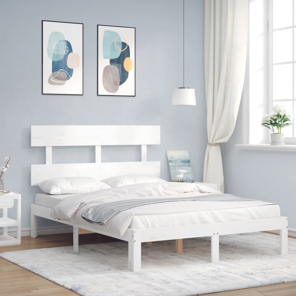 Bed frame without white mattress 140x190 cm solid pine wood