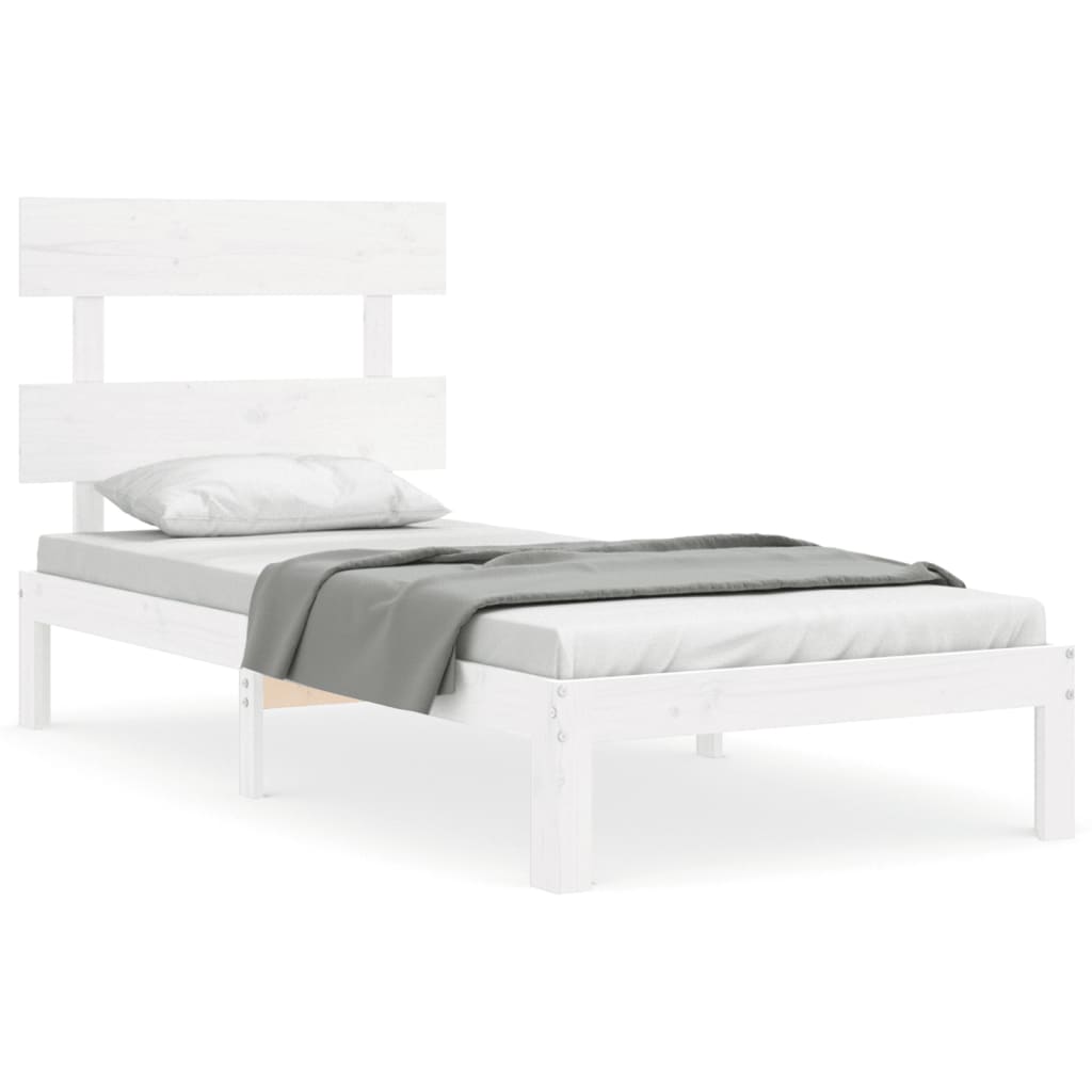 Bed frame without mattress white 100x200 cm solid pine wood