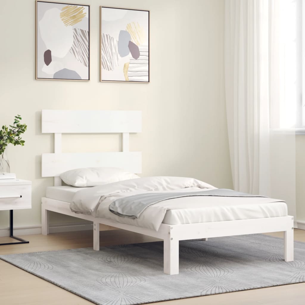 Bed frame without mattress white 100x200 cm solid pine wood