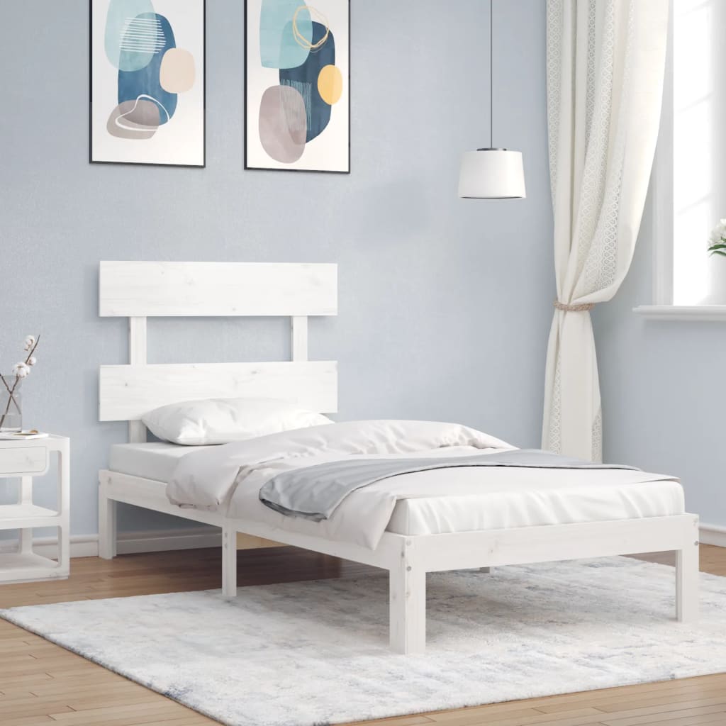 Bed frame without mattress white 100x200 cm solid pine wood