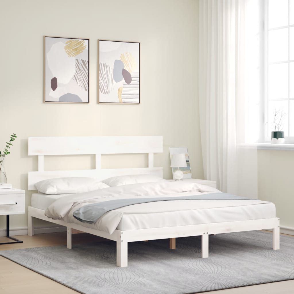 Cadre de lit sans matelas blanc 160x200 cm bois de pin massif