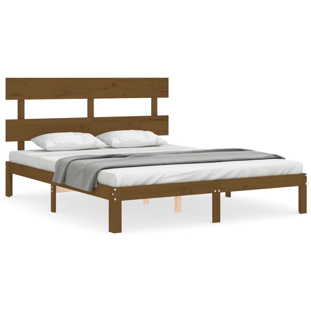 Cadre de lit sans matelas marron miel 160x200cm bois pin massif