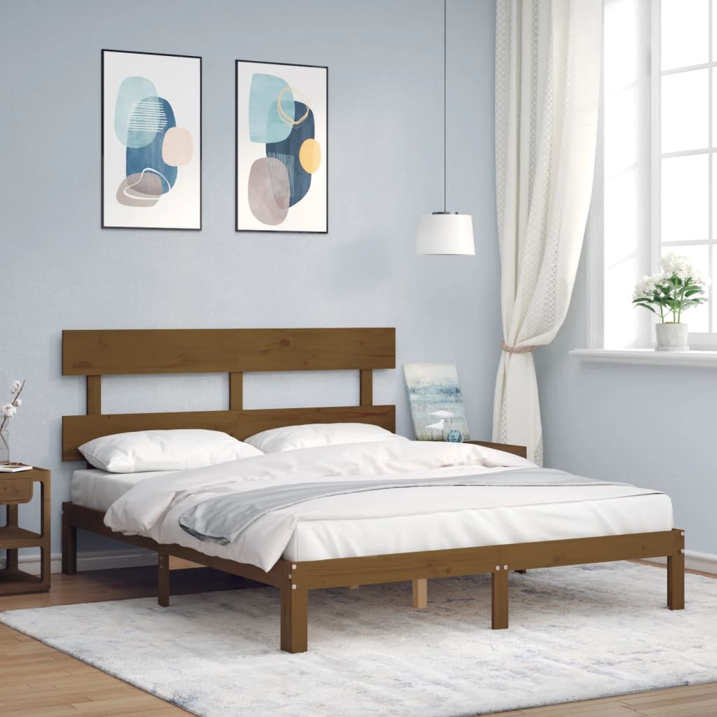 Cadre de lit sans matelas marron miel 160x200cm bois pin massif