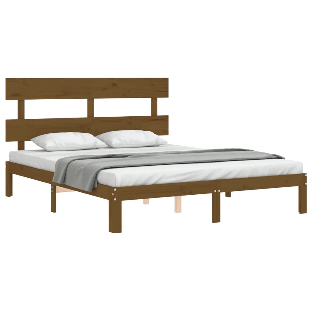 Cadre de lit sans matelas marron miel 160x200cm bois pin massif