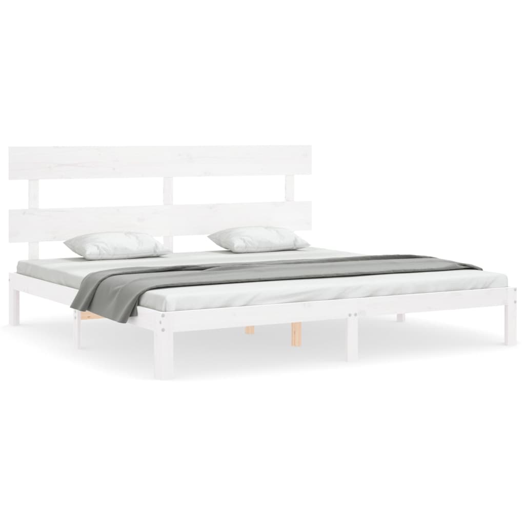 Cadre de lit sans matelas blanc bois massif de pin