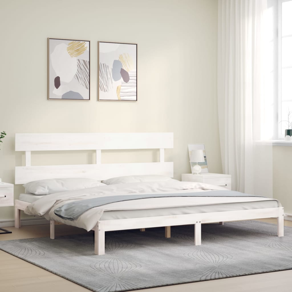 Cadre de lit sans matelas blanc bois massif de pin