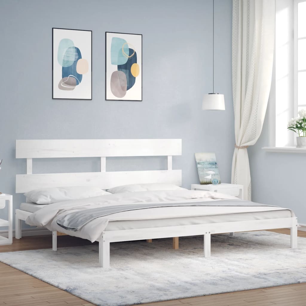 Cadre de lit sans matelas blanc bois massif de pin