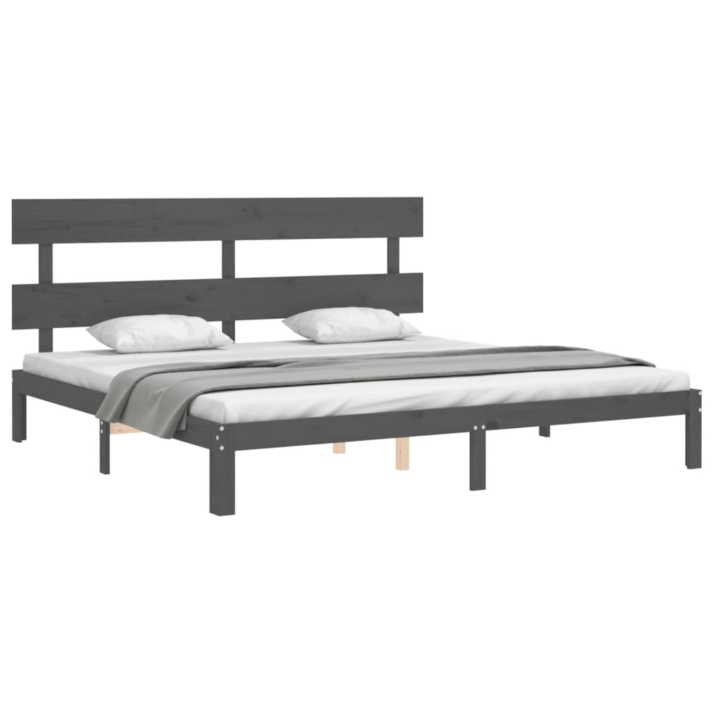 Cadre de lit sans matelas gris 200x200 cm bois massif de pin