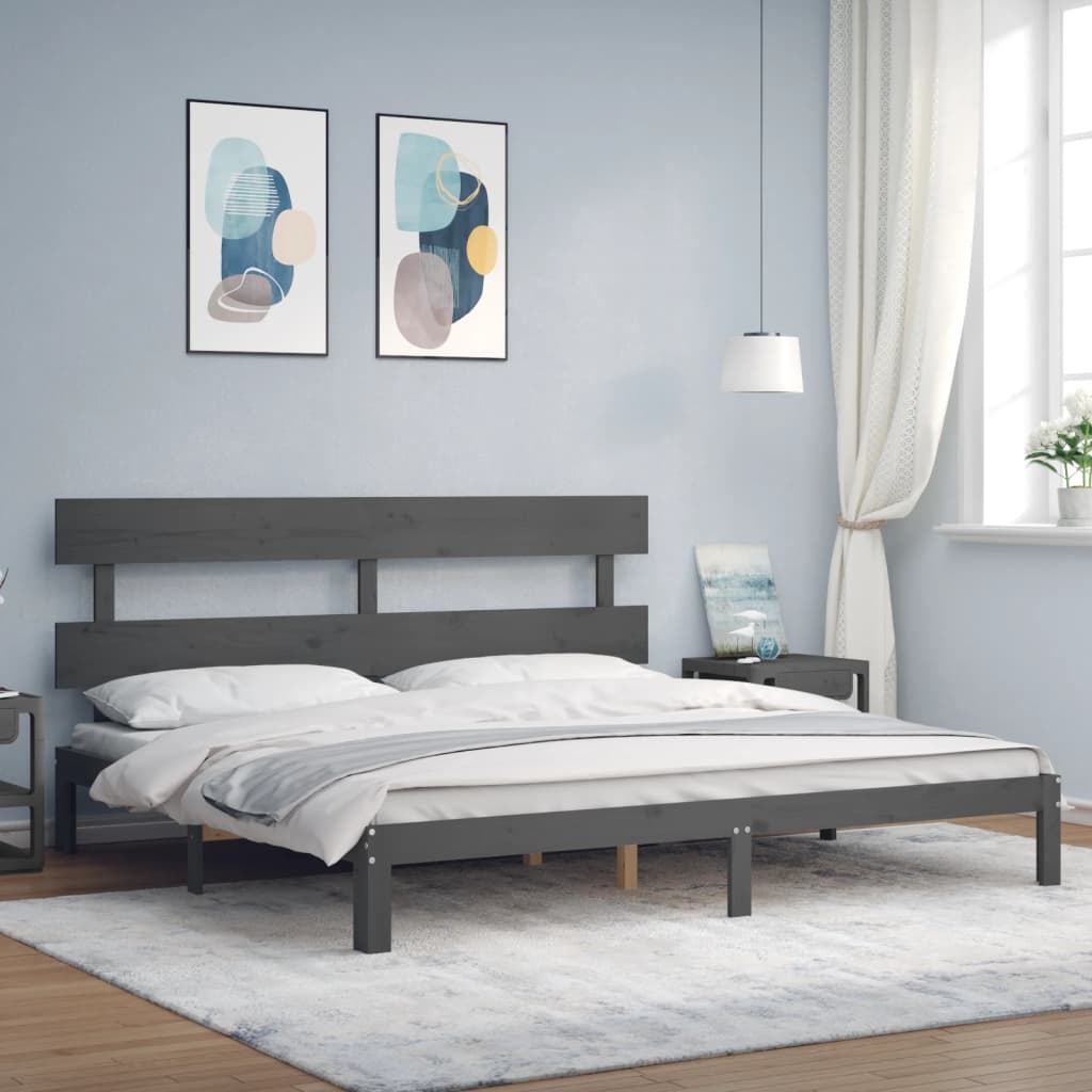 Cadre de lit sans matelas gris 200x200 cm bois massif de pin