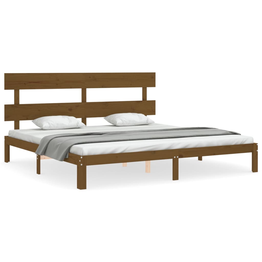 Cadre de lit sans matelas marron miel 200x200cm bois pin massif