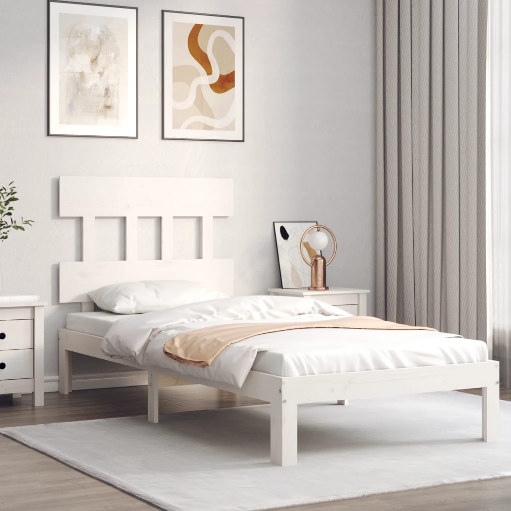 Cadre de lit sans matelas blanc bois de pin massif