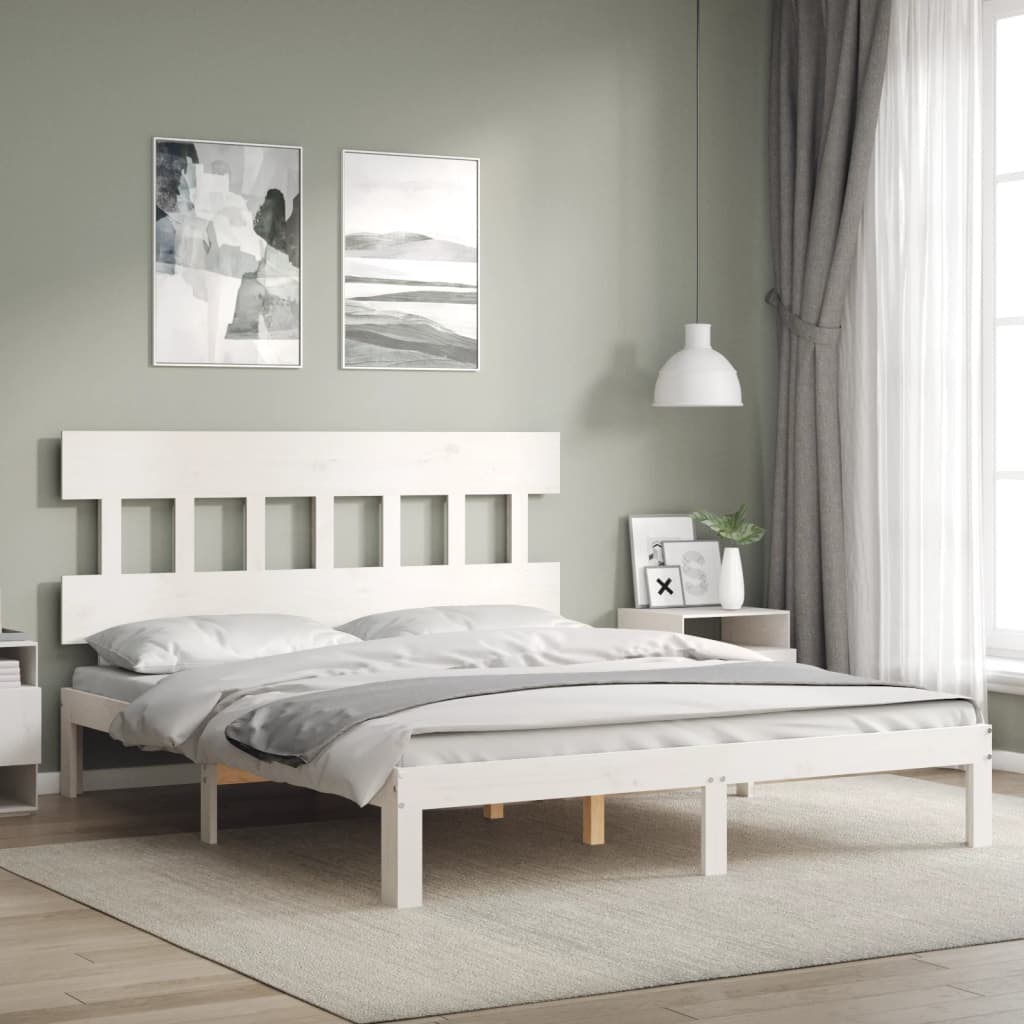 Cadre de lit sans matelas blanc bois de pin massif