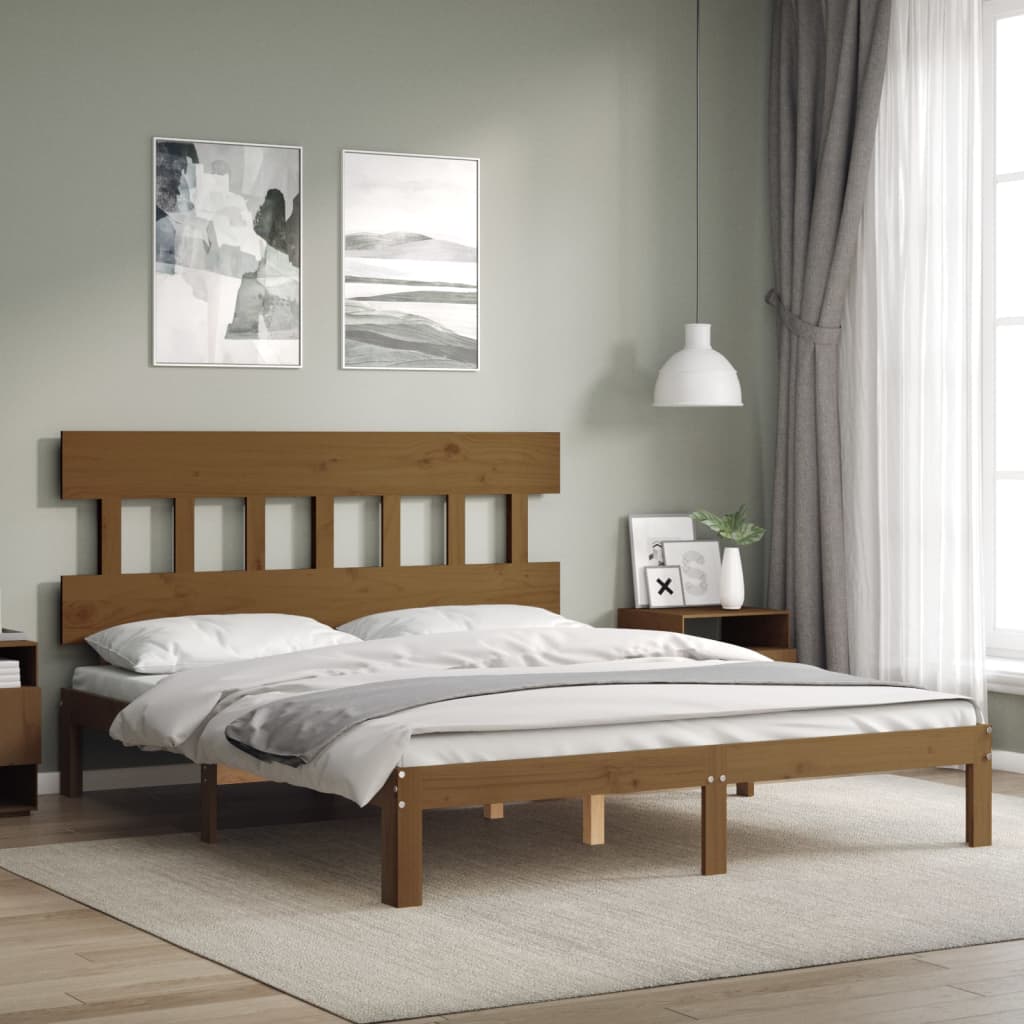 Cadre de lit sans matelas marron miel 160x200cm bois pin massif