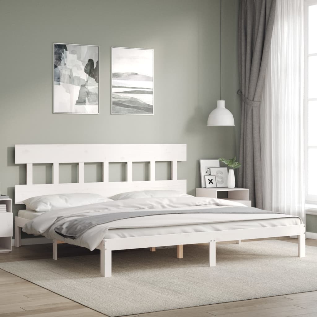 Cadre de lit sans matelas blanc bois massif de pin