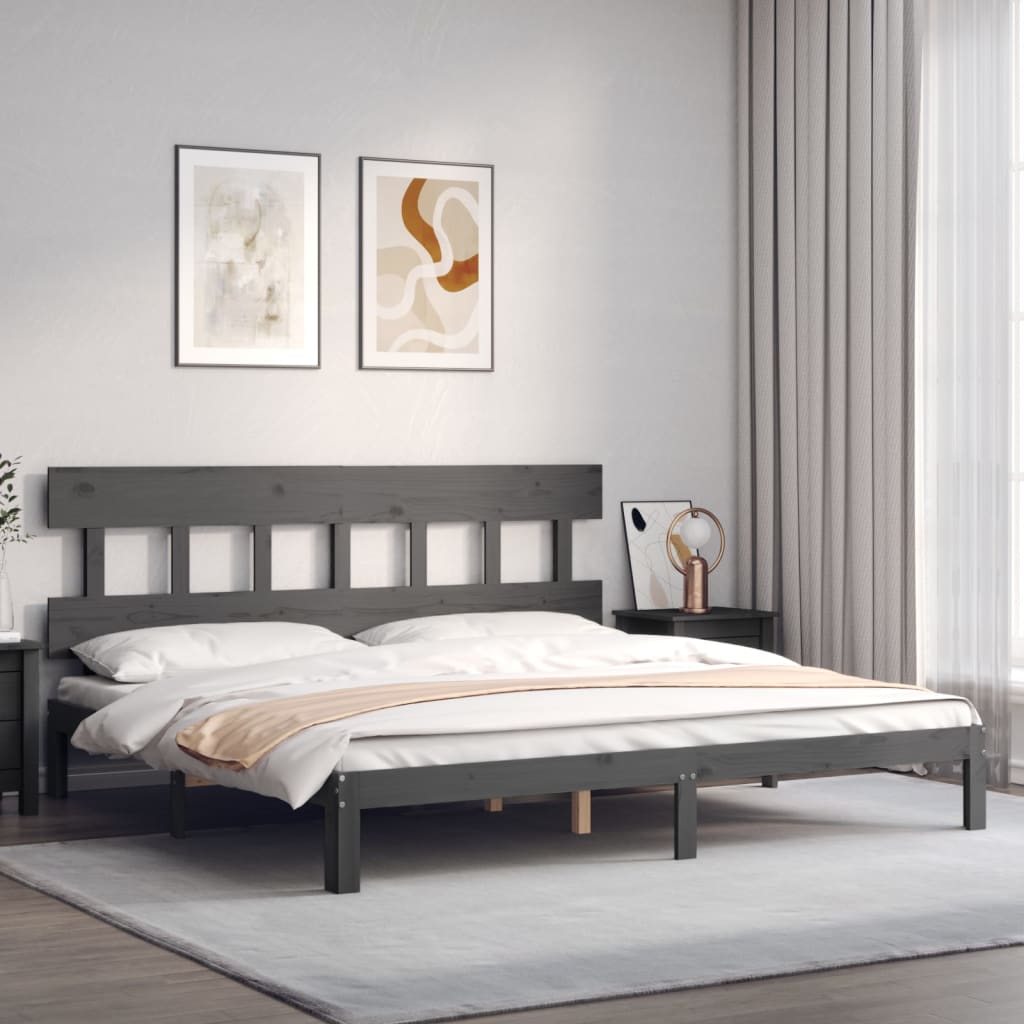 Cadre de lit sans matelas gris 200x200 cm bois massif de pin