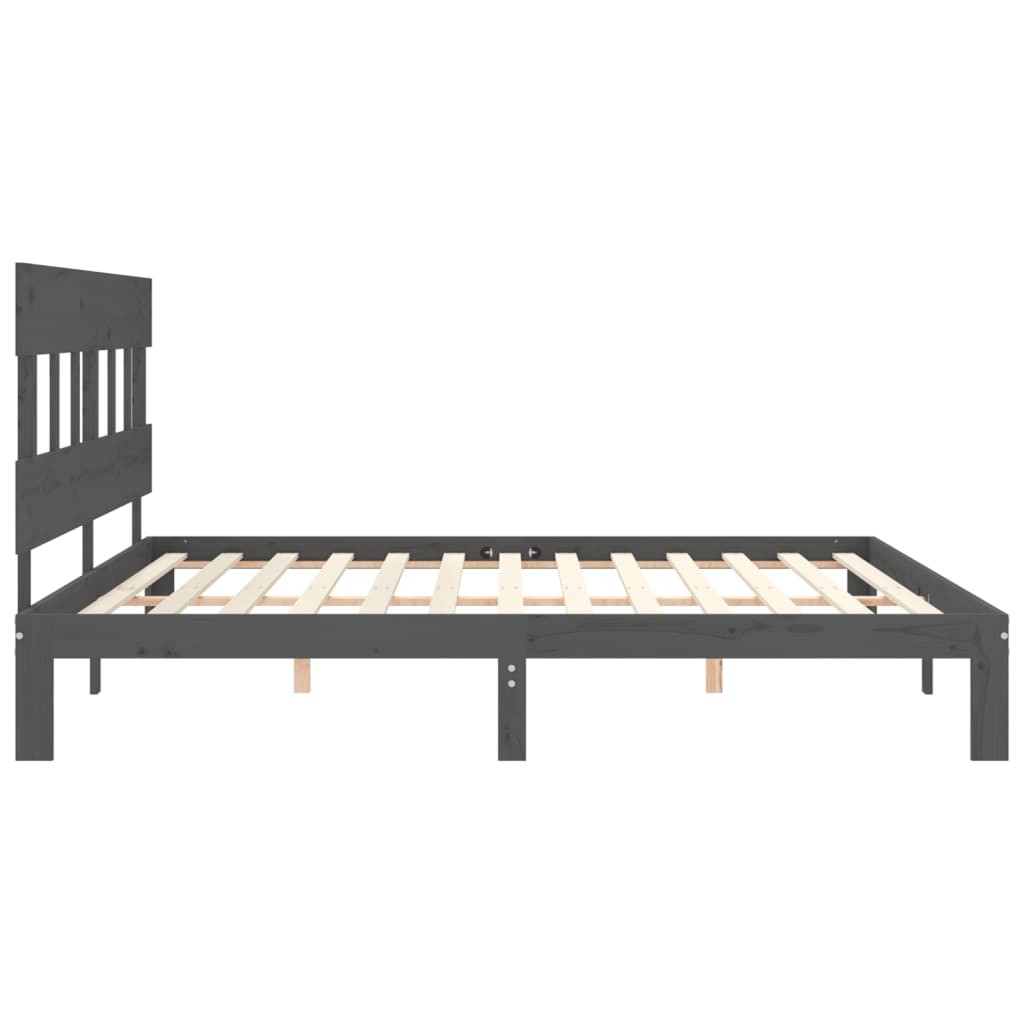 Cadre de lit sans matelas gris 200x200 cm bois massif de pin