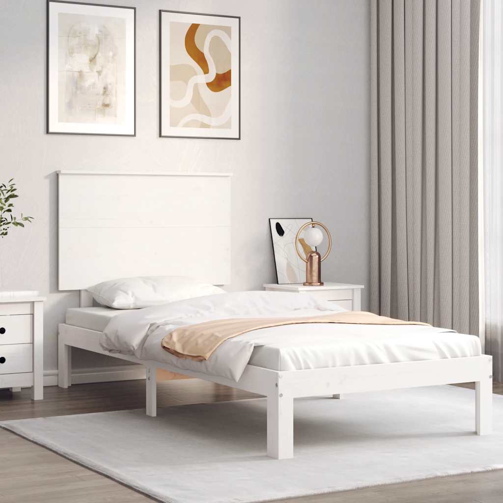 Cadre de lit sans matelas blanc bois de pin massif