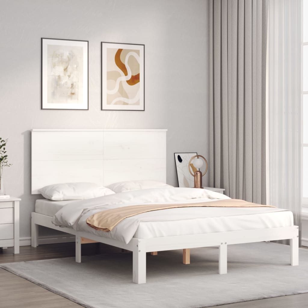 Bed frame without mattress white 140x200 cm solid pine wood