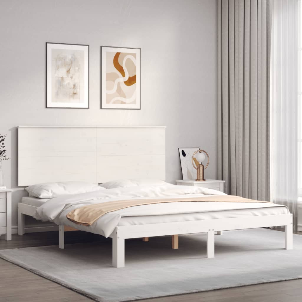 Cadre de lit sans matelas blanc bois de pin massif